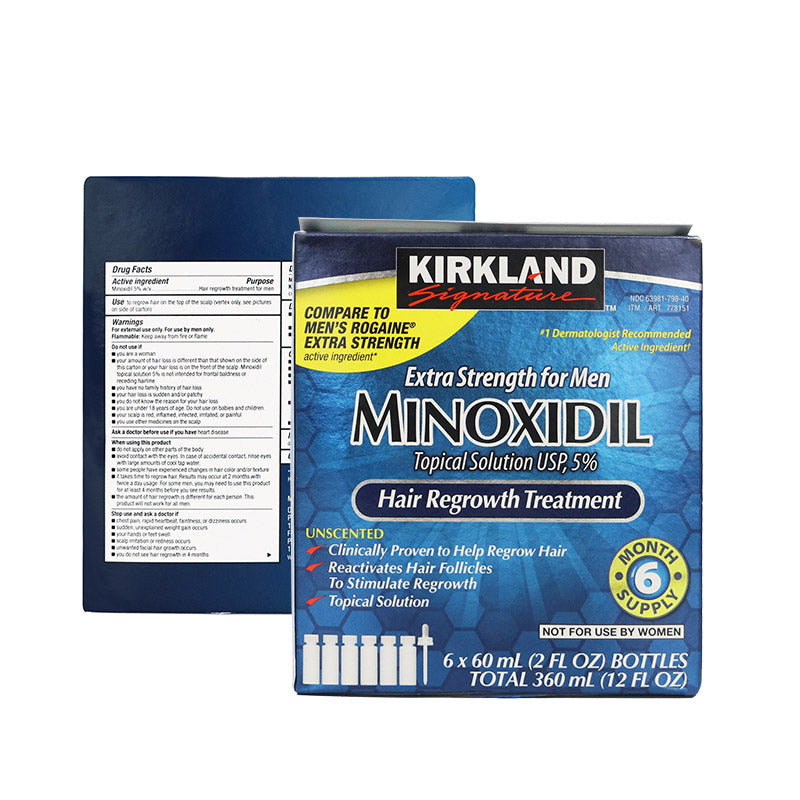 6x60ml = 360ml - Kirkland Hair Regrowth Treatment Extra Strength serum til mænd - 60ml